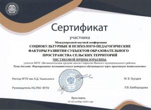 Сертификат Чистякова И.Ю.